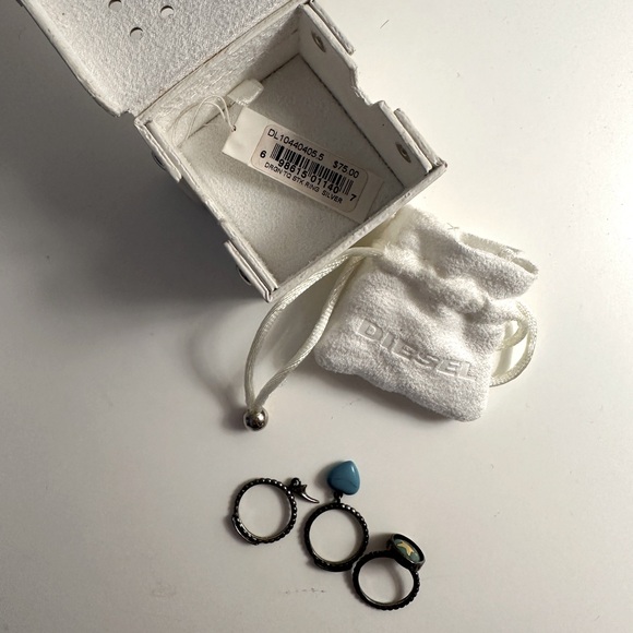 Diesel Silver Stackable Rings with Blue Accent - Picture 2 of 2